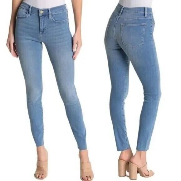 Frame Jeans Womens 25  Blue Le High Skinny Raw Hem Stretch Denim New - Picture 2 of 15